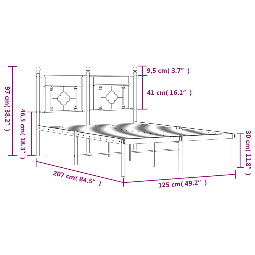 vidaXL Málmrúmgrind með Höfuðgafli Svört 120x200 cm