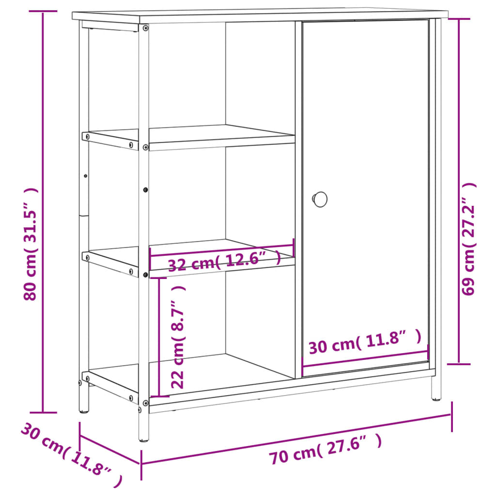 vidaXL Skenkur Reyktóna Eikarlitur 70x30x80 cm Samsettur Viður