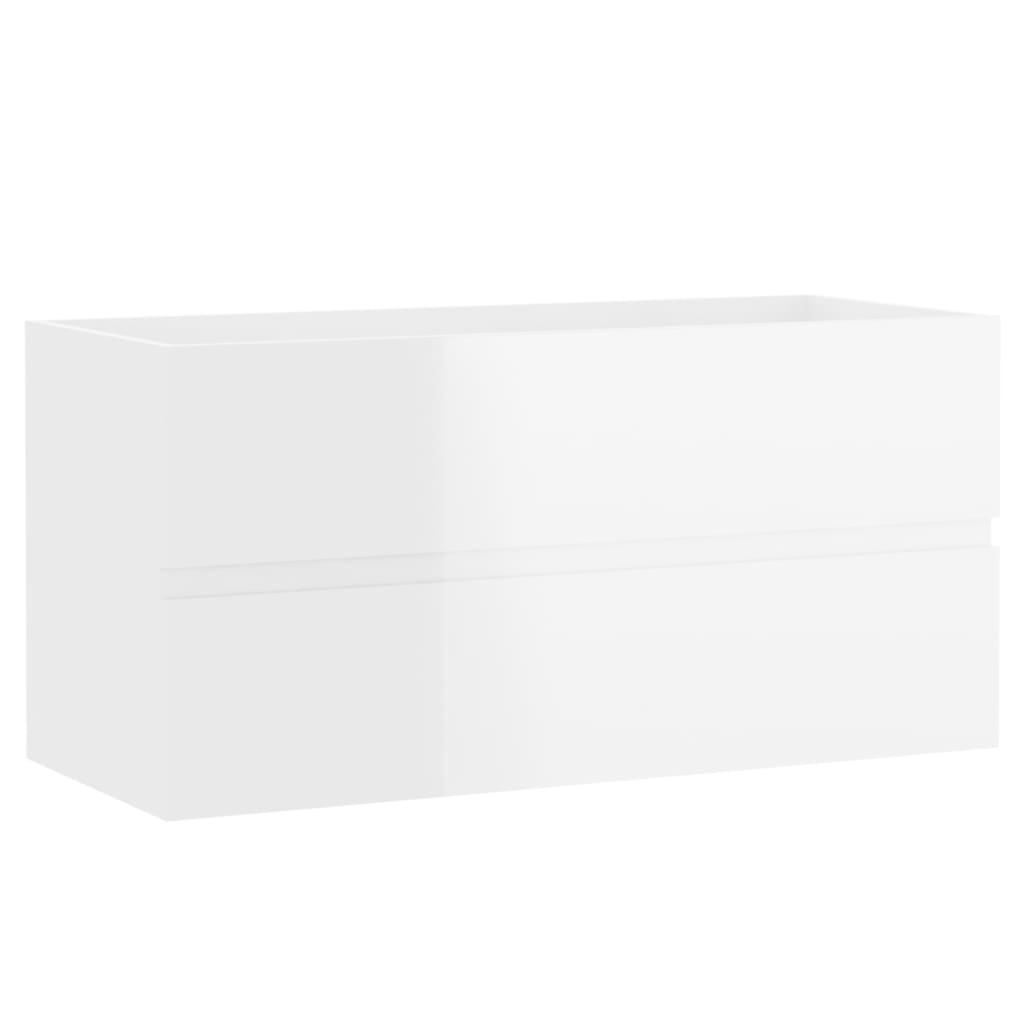 804761 vidaXL Sink Cabinet High Gloss White 90x38,5x45 cm Chipboard