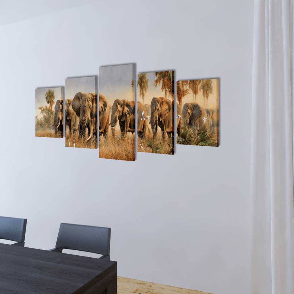 241585 Canvas Wall Print Set Elephants 200 x 100 cm