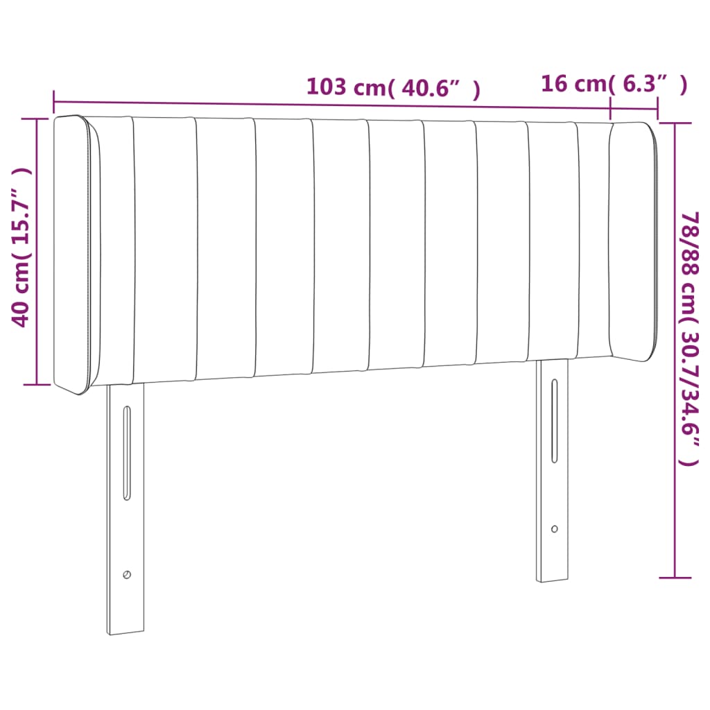 vidaXL Höfðagafl með Eyrum 103x16x78/88 cm Svört Flauel