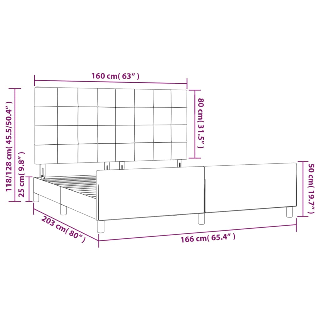 vidaXL Rúmgrind með Höfuðgafli Svört 160x200 cm Efnisáklæði