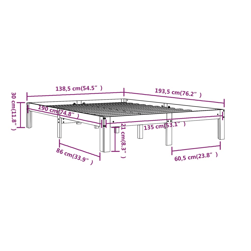 vidaXL Rúmgrind án Dýnu Svört 135x190 cm Tvíbreið