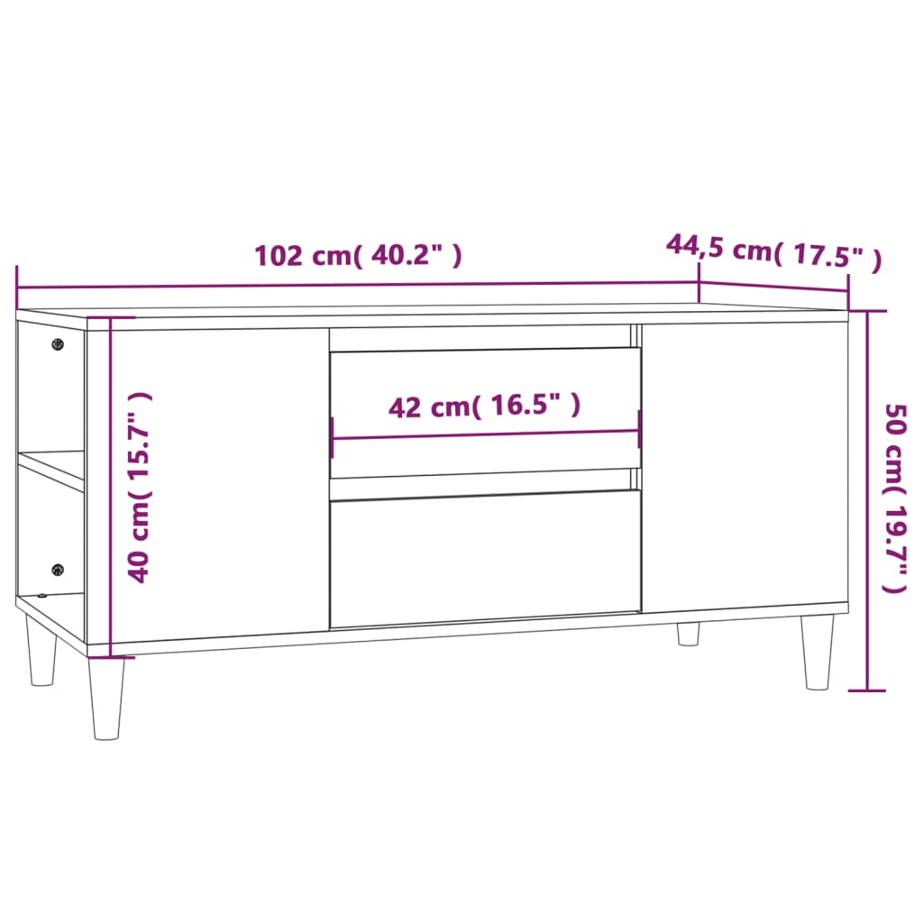 vidaXL Sjónvarpsskápur Brún Eik 102x44,5x50 cm Samsettur Viður