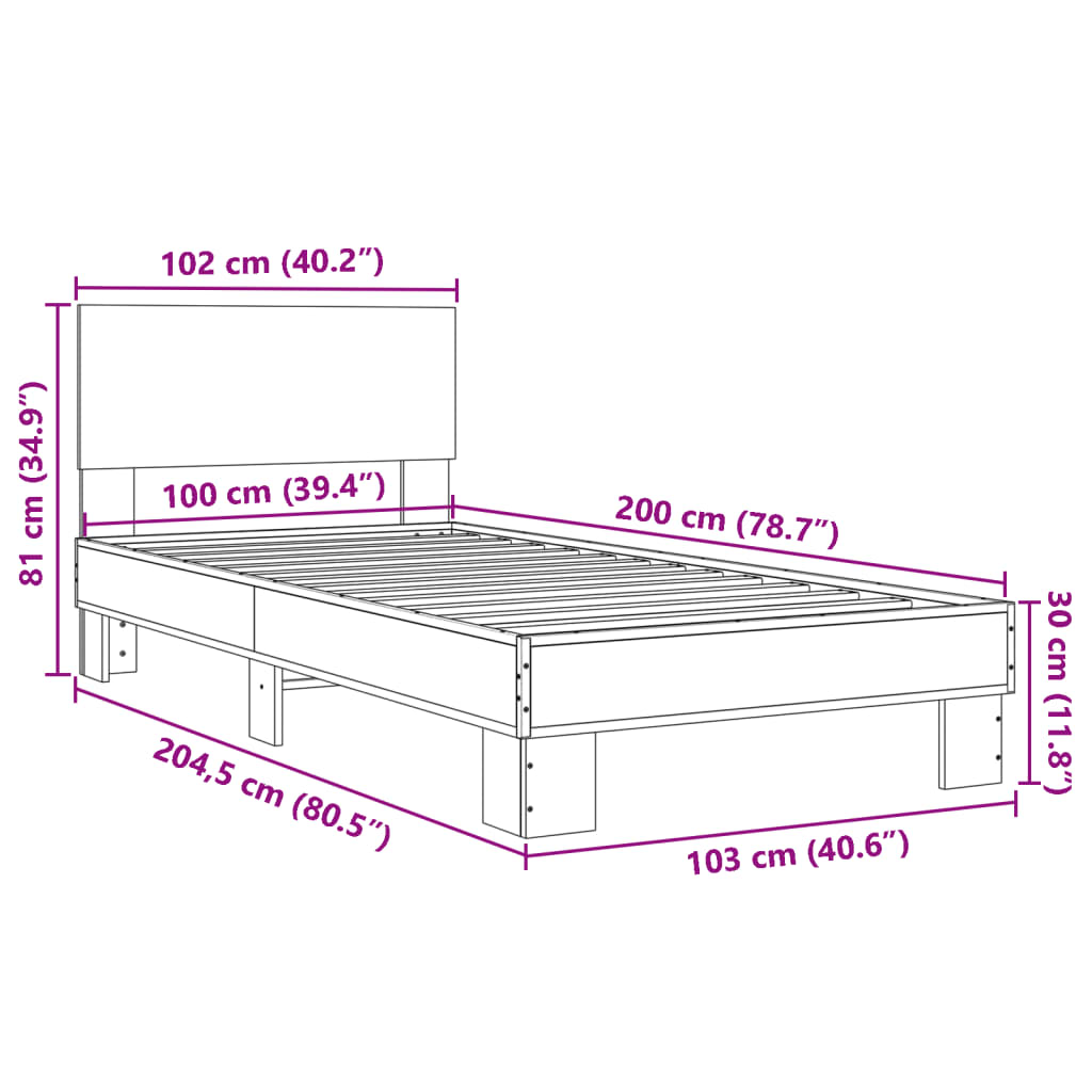 vidaXL Náttborð Sonoma Eik 100x200 cm Samsettur Viður og Málmur