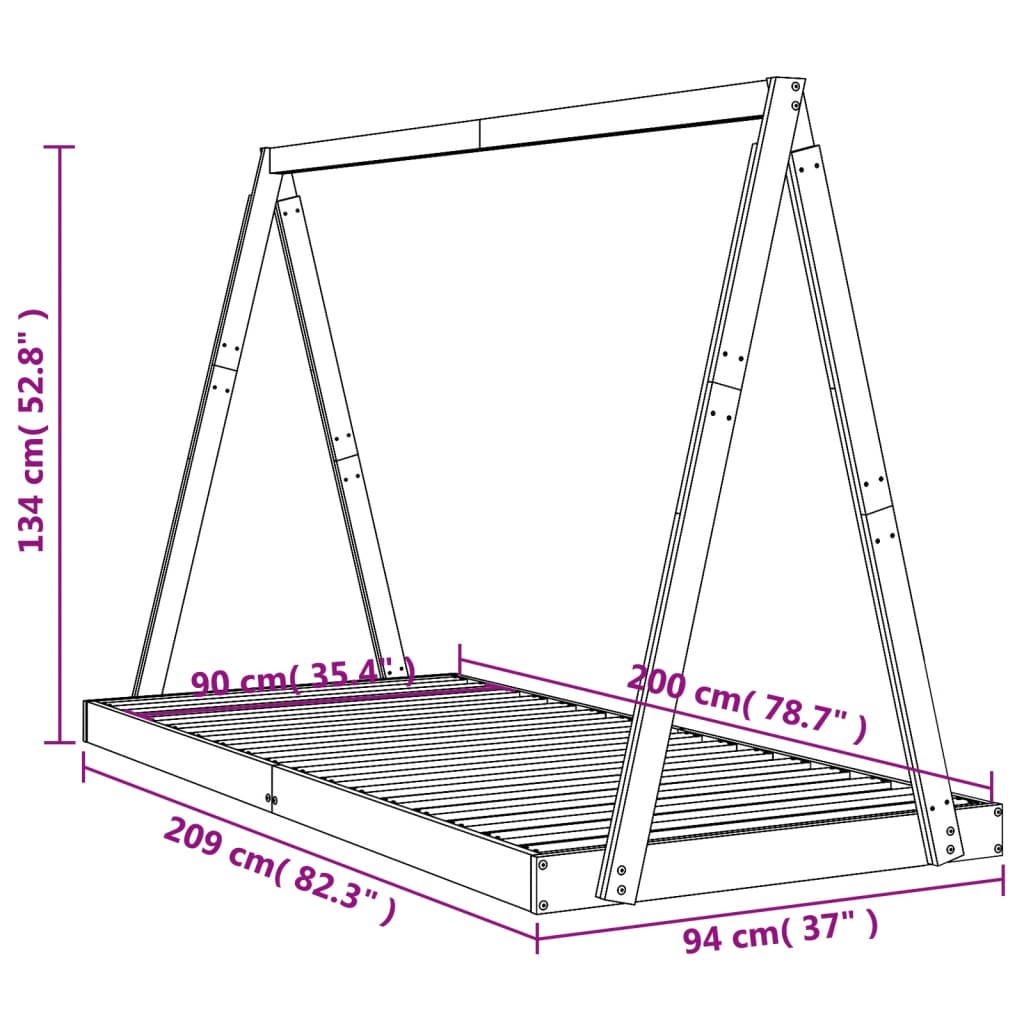 vidaXL Barnarúmgrind Hvít 90x200 cm Gegnheil Fura