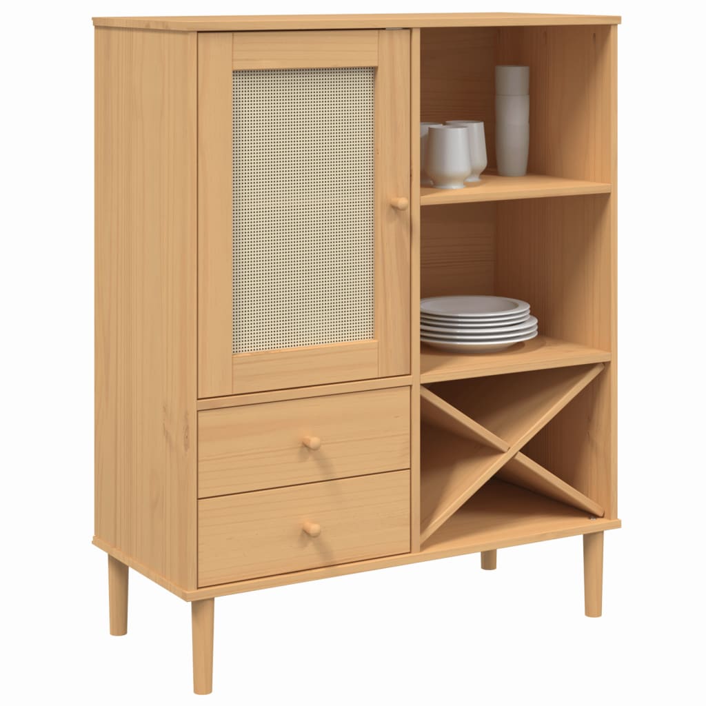 vidaXL Skenkur SENJA Rattan Brúnn 90x40x112 cm Gegnheil Fura