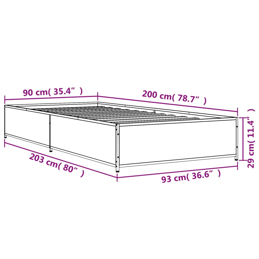 vidaXL Rúmgrind án Dýnu Sonoma Eikarlitur 90x200 cm