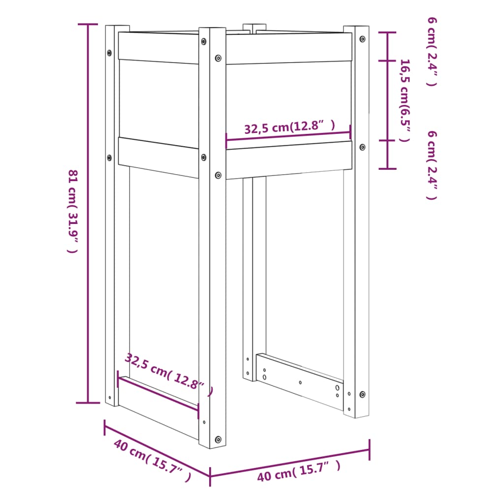 vidaXL gróðursett 2 stk Svartar 40x40x81 cm Solid Wood Furu