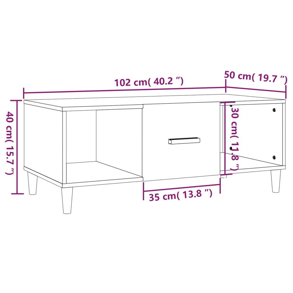 vidaXL Sófaborð Hvítt 102x50x40 Samsettur Viður