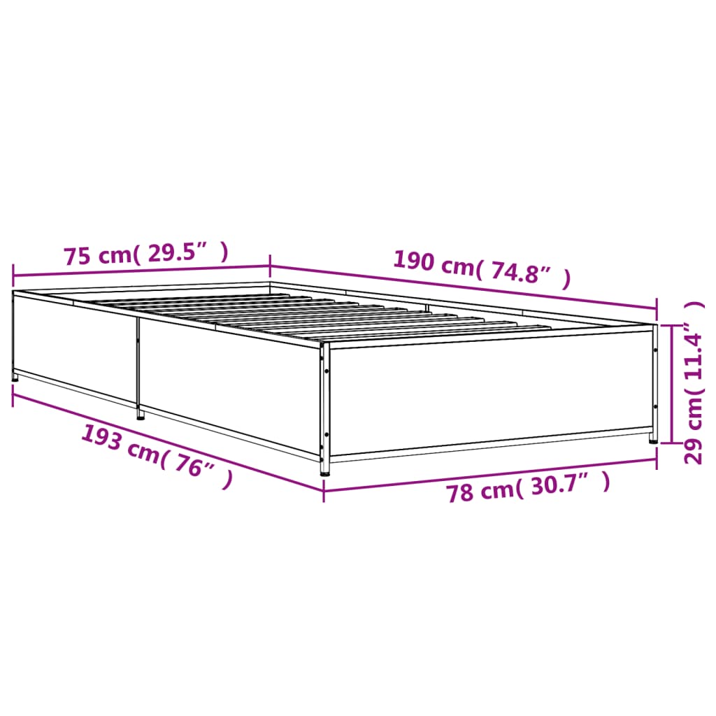 vidaXL Rúmgrind án Dýnu Sonoma Eikarlitur 75x190 cm