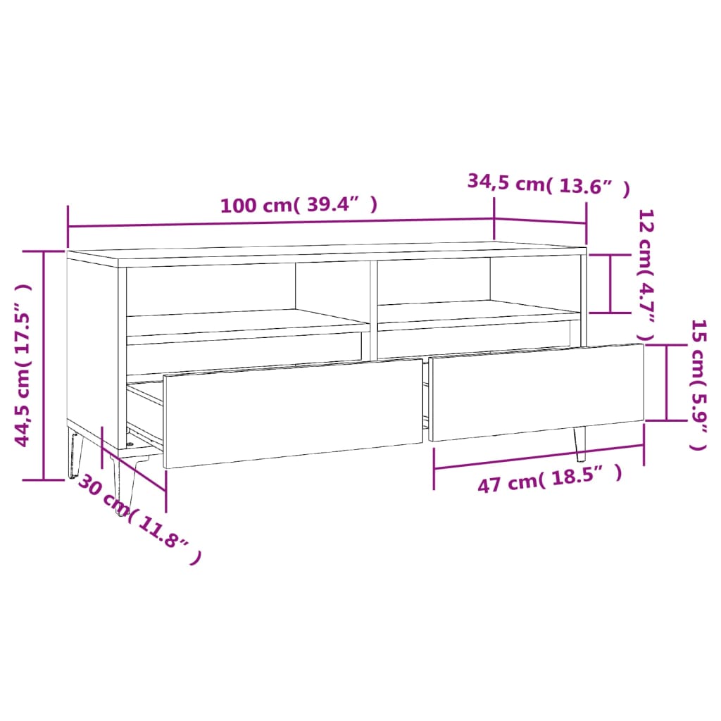 vidaXL Sjónvarpsskápur Hvítur 100x34,5x44,5 cm Samsettur Viður