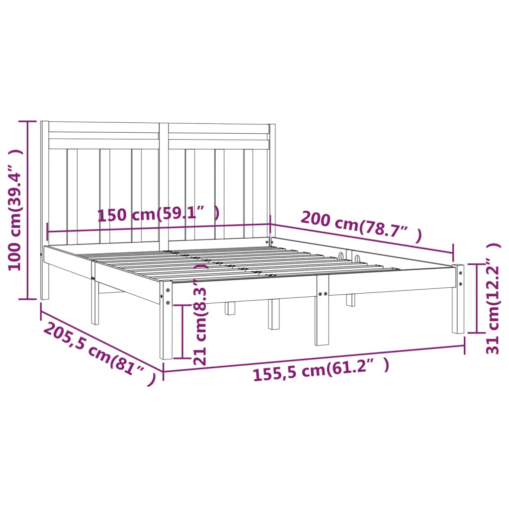 vidaXL Rúmgrind Gegnheil 150x200 cm King Size