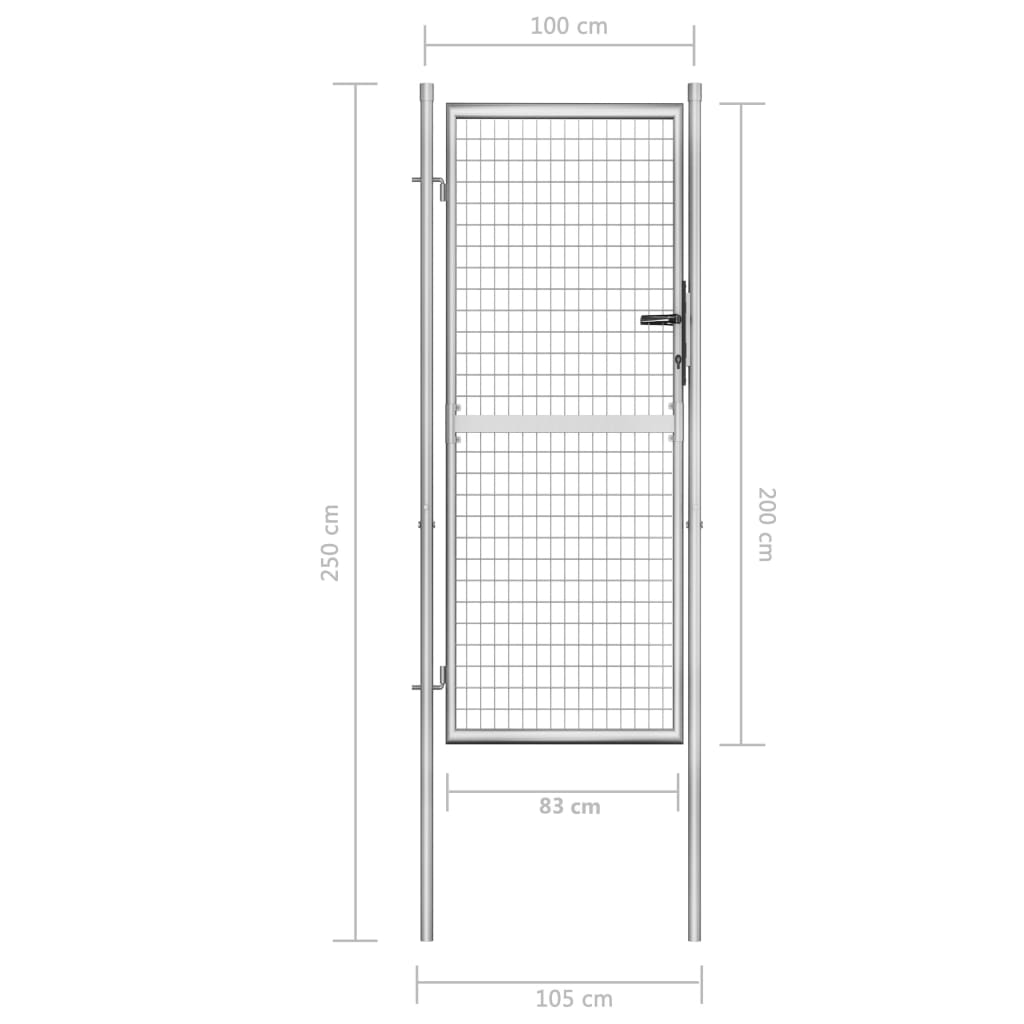 vidaXL Garðhlið Sínkhúðað Stál 105x250 cm Silfurlitað