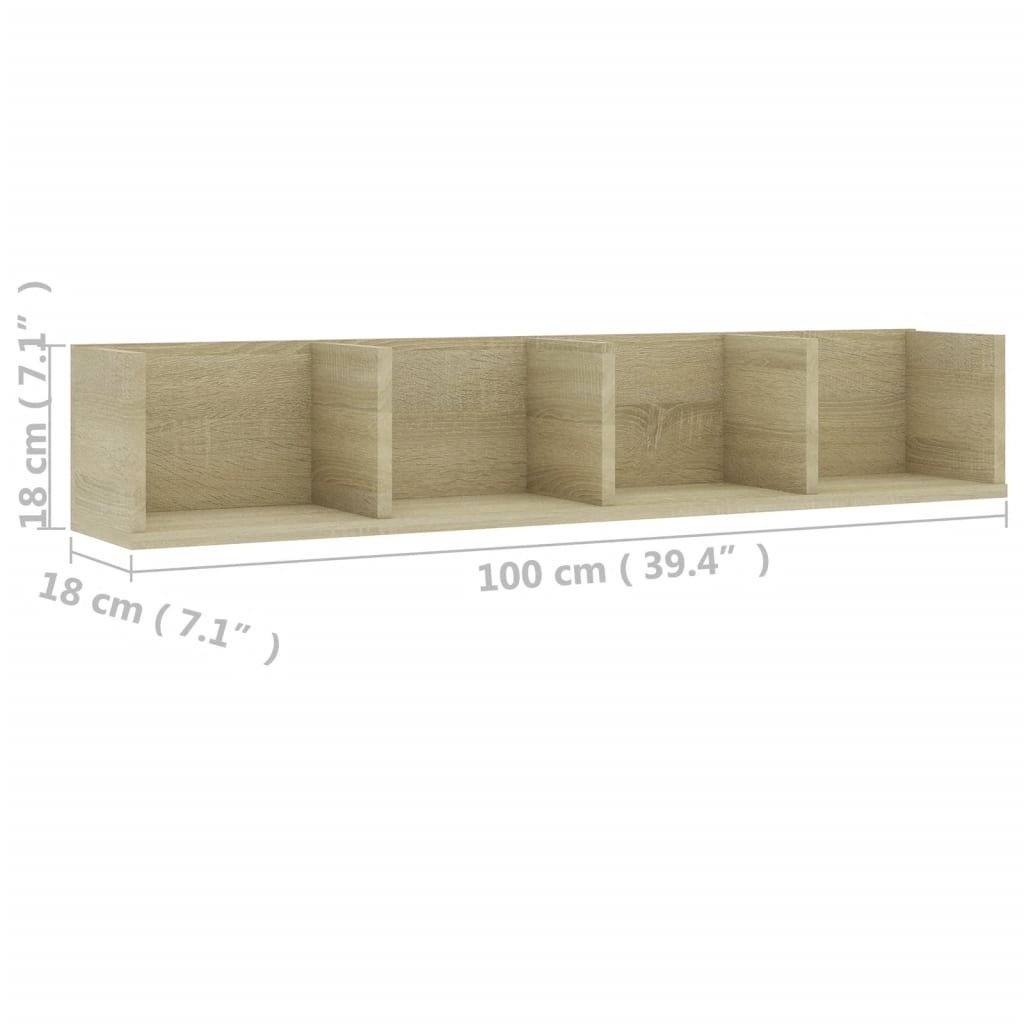 801322 vidaXL CD Wall Shelf Sonoma Oak 100x18x18 cm Chipboard