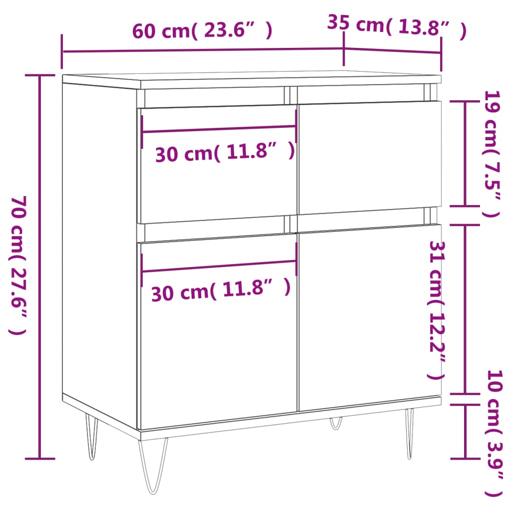 vidaXL Skenkur Steypugrár 60x35x70 cm Samsettur Viður