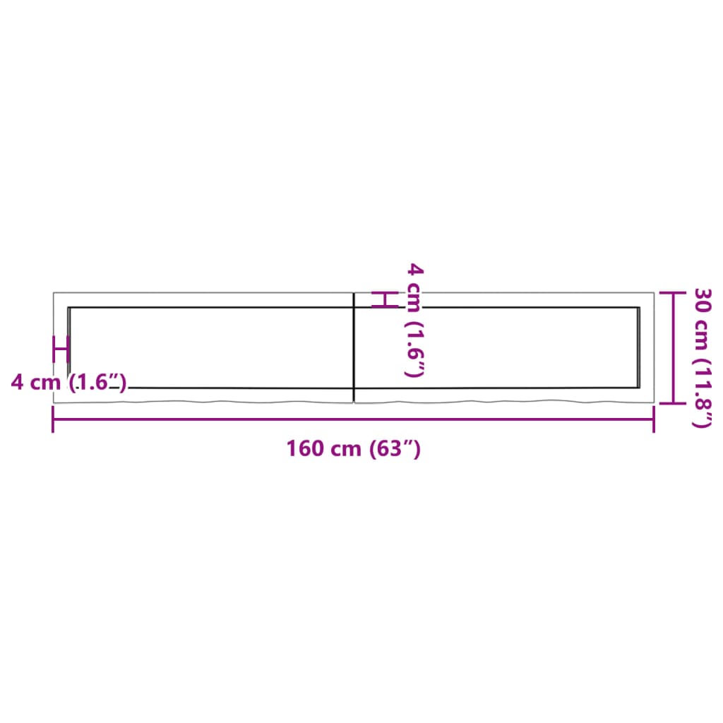 vidaXL Baðherbergisborðplata 160x30x(2-6) cm Ómeðhöndlaður Viður