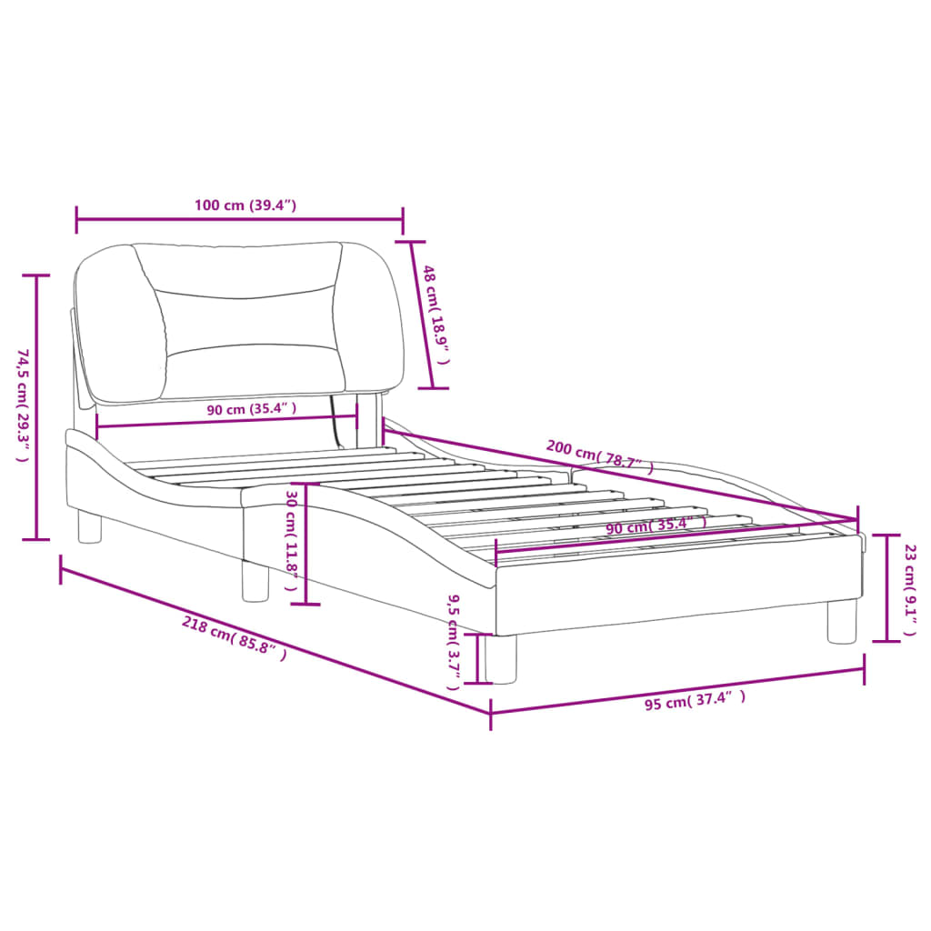 vidaXL Rúmgrind með LED án Dýnu Hvítur 90x200 cm