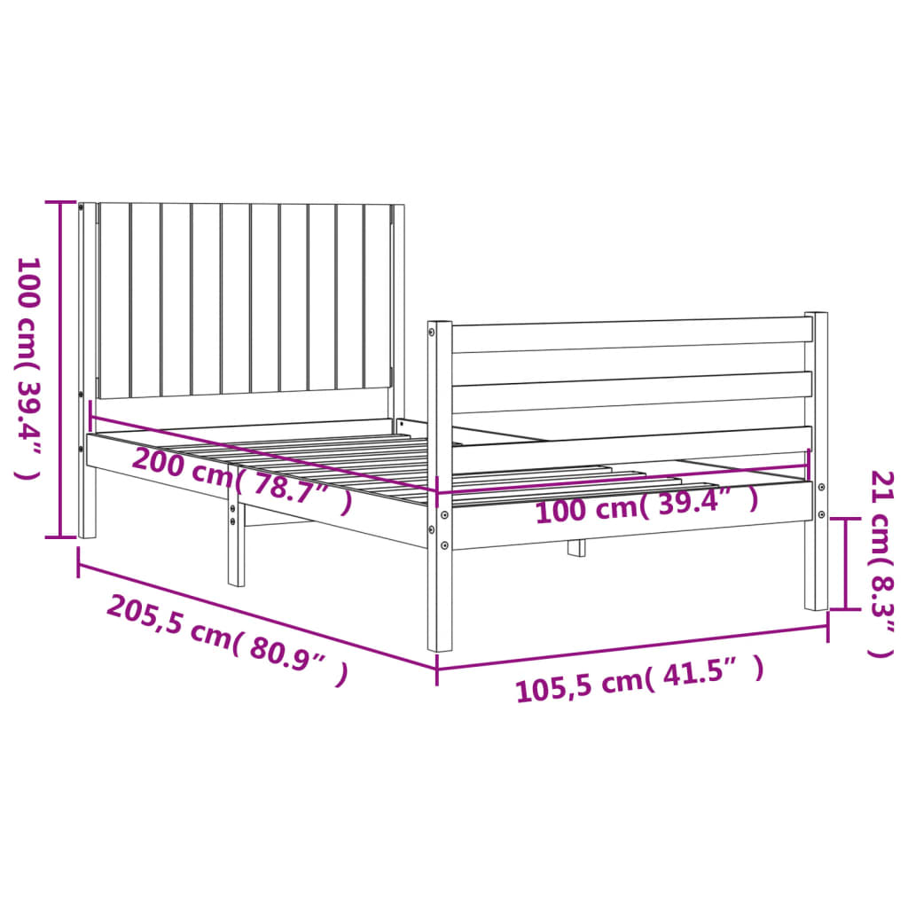 vidaXL Rúmgrind án Dýnu 100x200 cm Gegnheil Viður