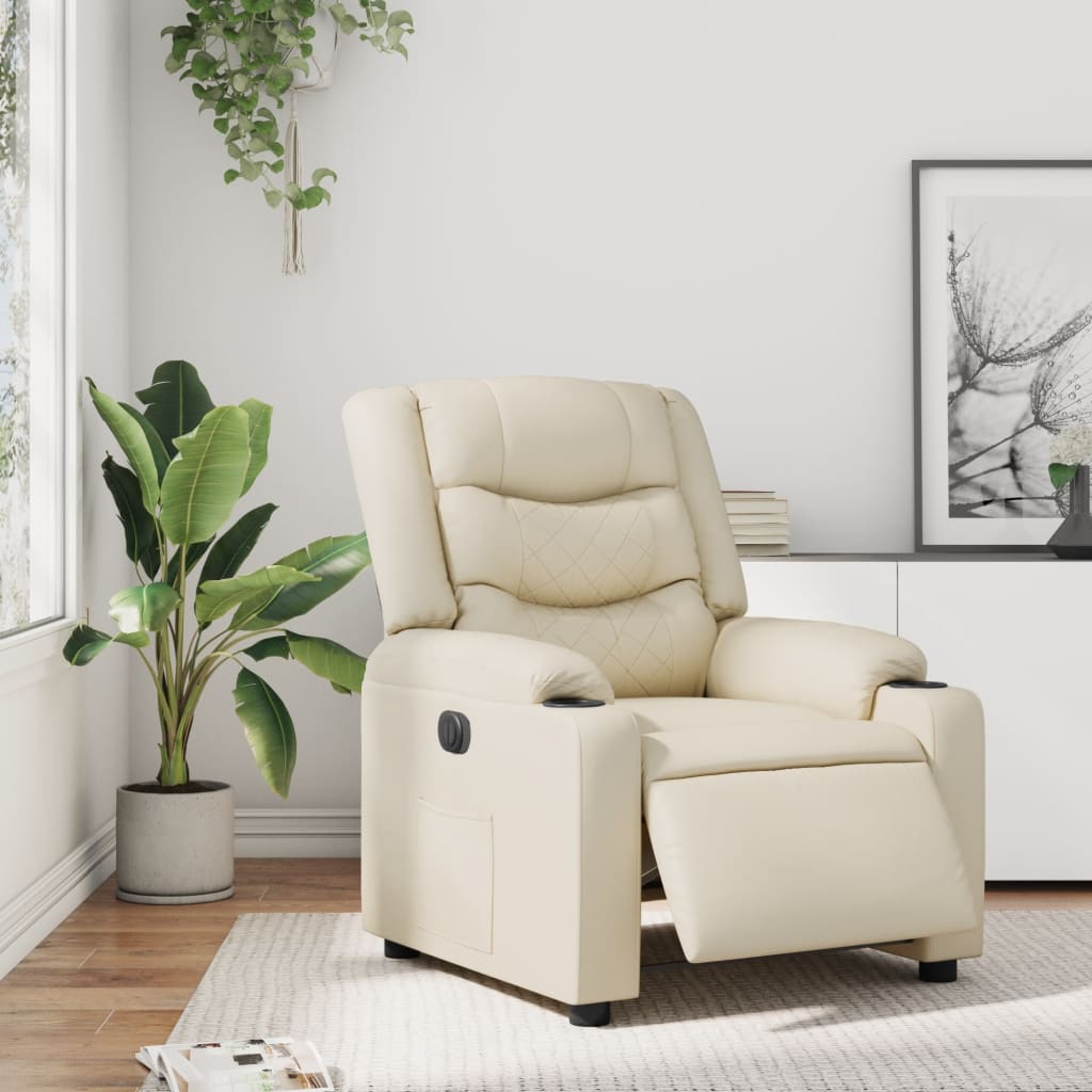 vidaXL Electric Recliner Chair Cream gervi leður