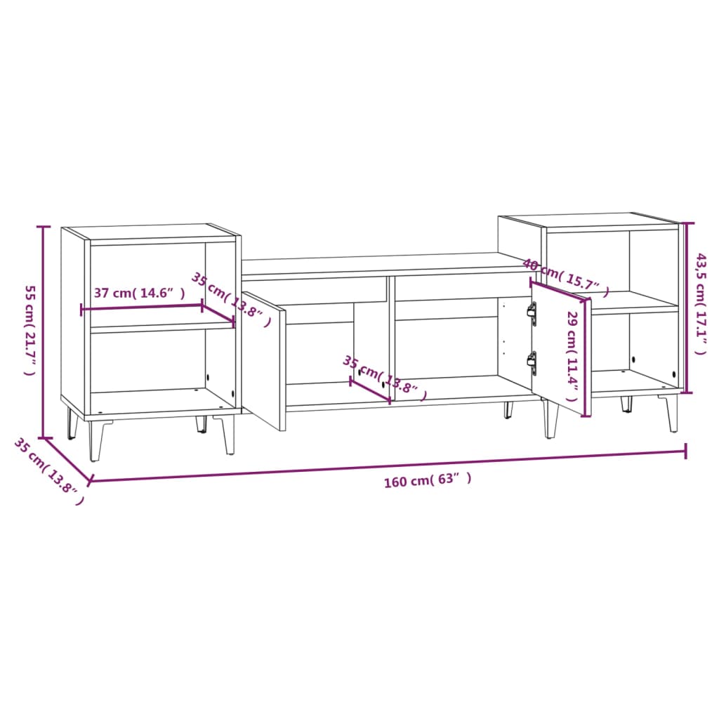 vidaXL Sjónvarpsskápur Brúnn Eik 160x35x55 cm Samsettur Viður