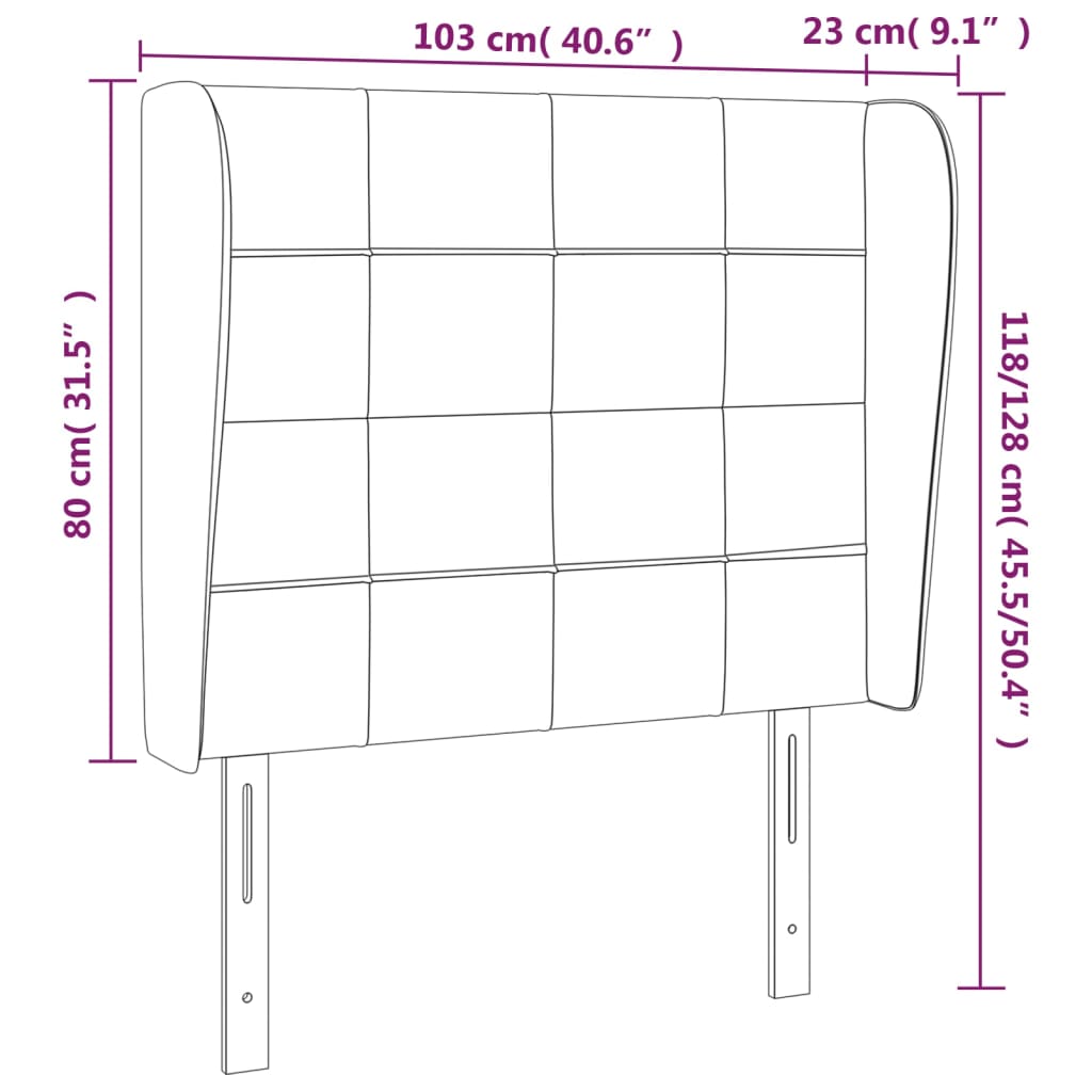 vidaXL Höfðagafl með Eyrum 103x23x118/128 cm Svört Flauel