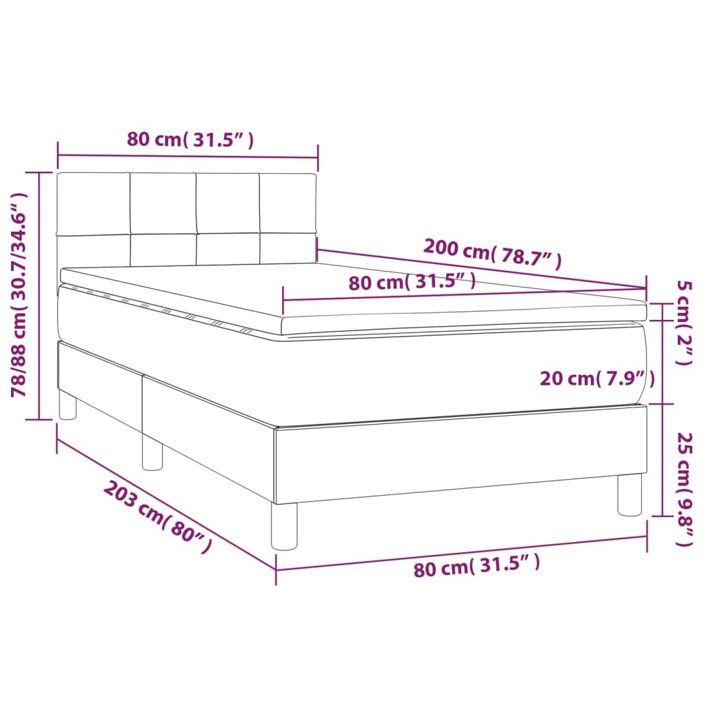 vidaXL Hólfað Springrúm með Dýnu Blátt 80x200 cm Flauel