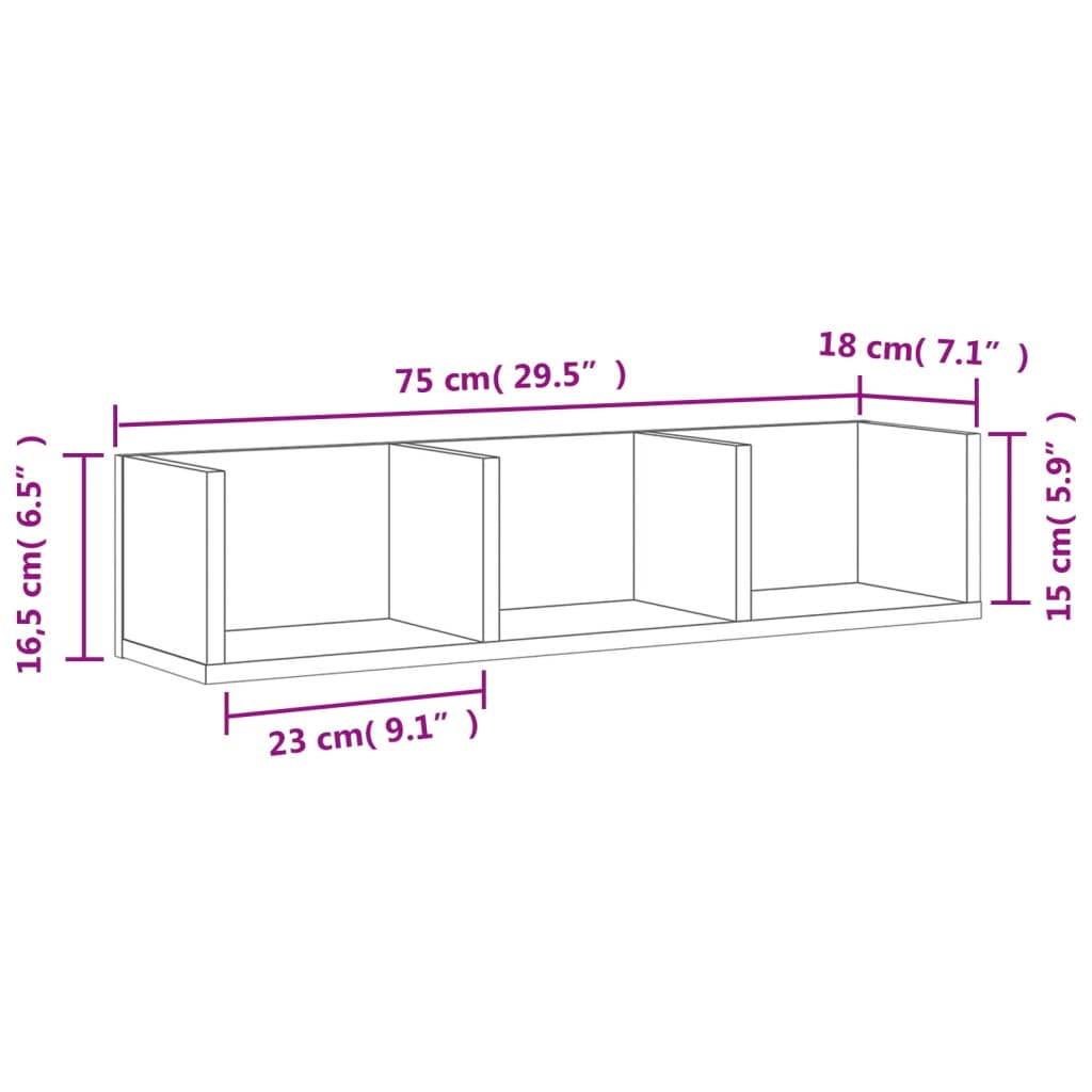 vidaXL Veggfestur Skápur Steypugrár 75x18x16,5 cm Samsettur Viður