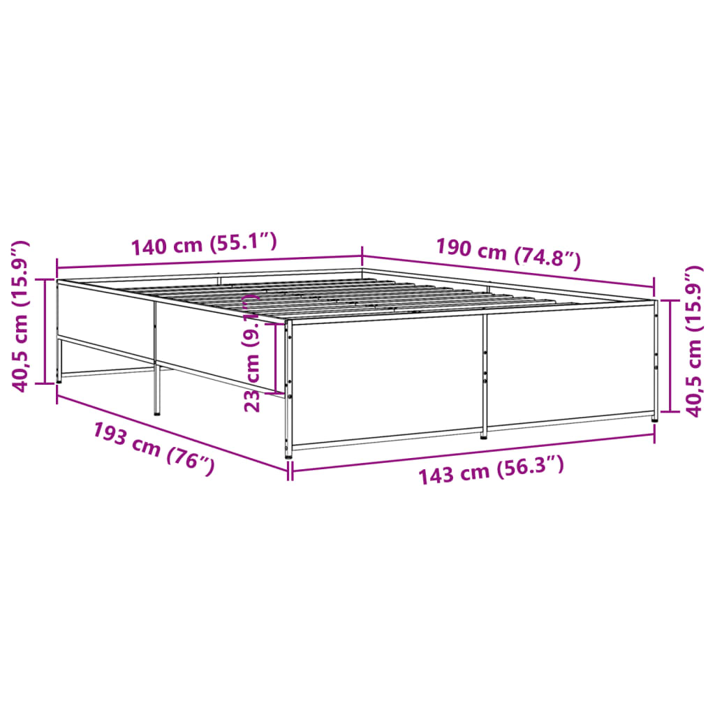 vidaXL Rúmgrind án Dýnu Reyktóna Eikarlitur 140x190 cm