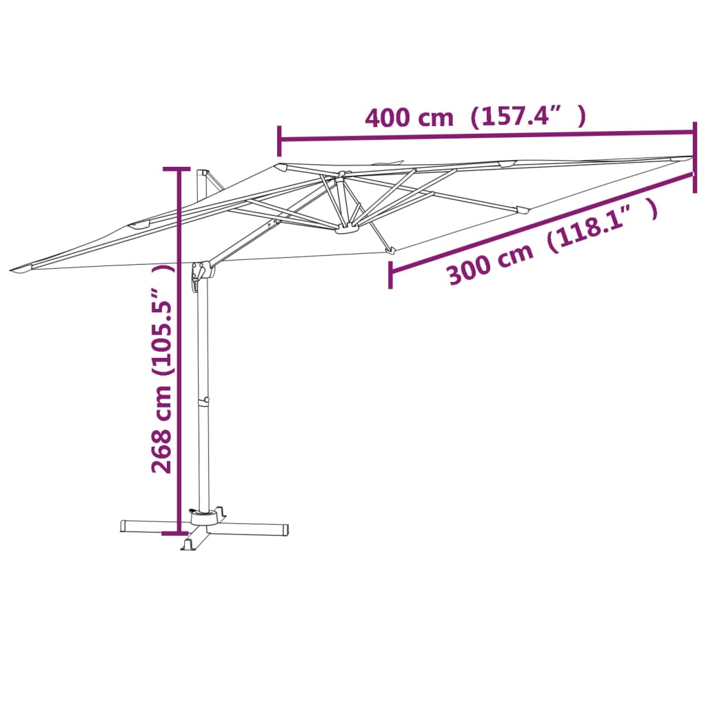 vidaXL Sólhlíf á Svifarmi með Tvöföldum Toppi Mógrá 400x300 cm