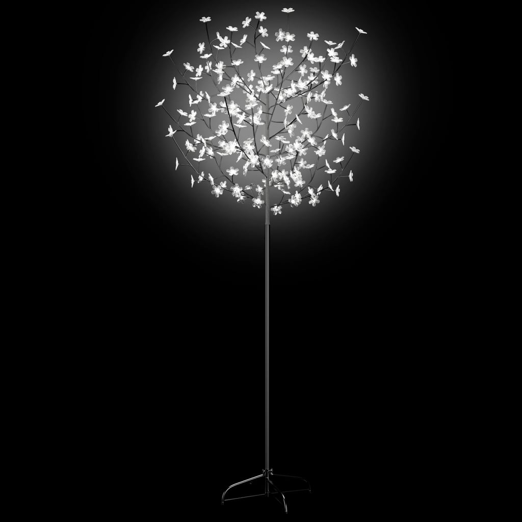 vidaXL Jólatrésskreyting 200 LED Ljós Kald-Hvítur Kirsuberjablóm 180 cm