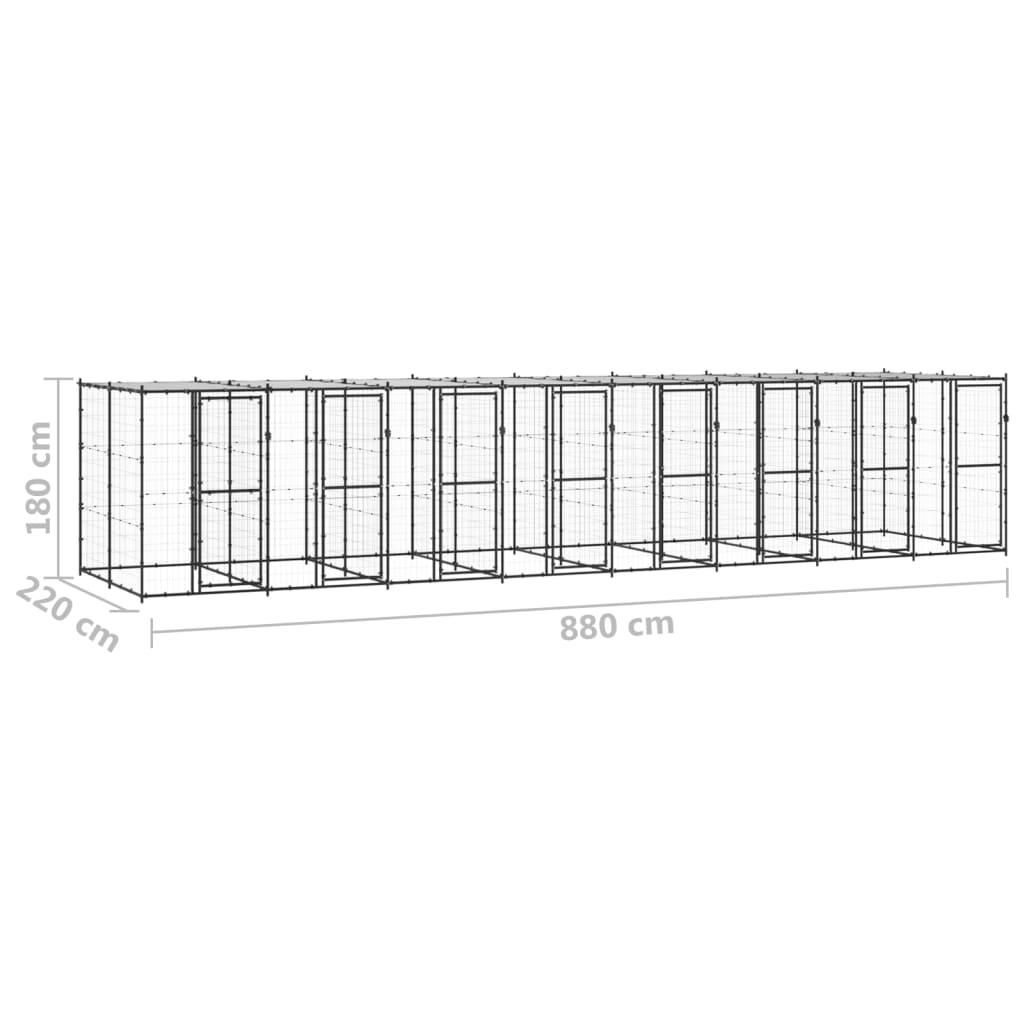 vidaXL Útihundabyrgi Stál með Paki 19,36 m²