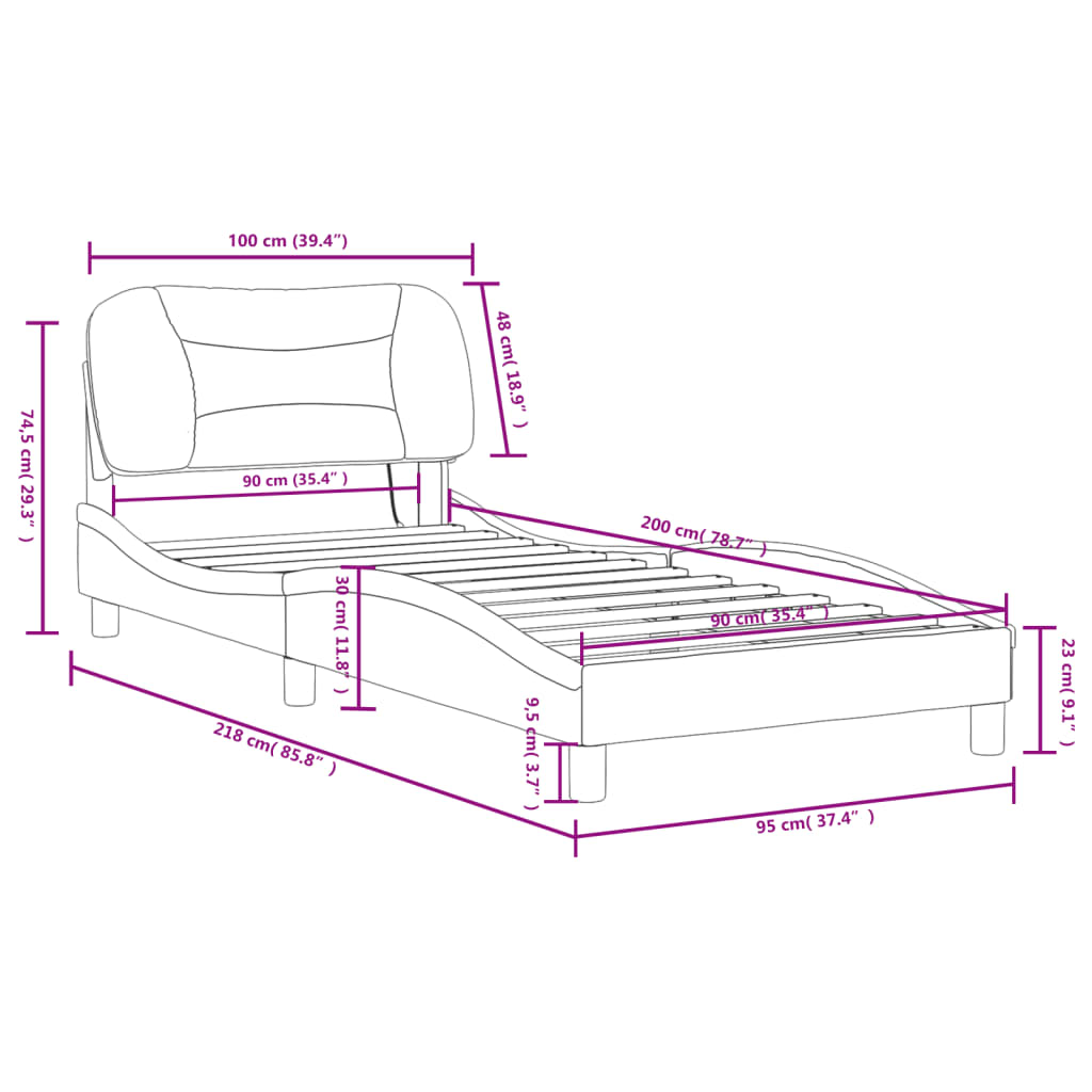 vidaXL Rúmgrind með LED án Dýnu Svört 90x200 cm