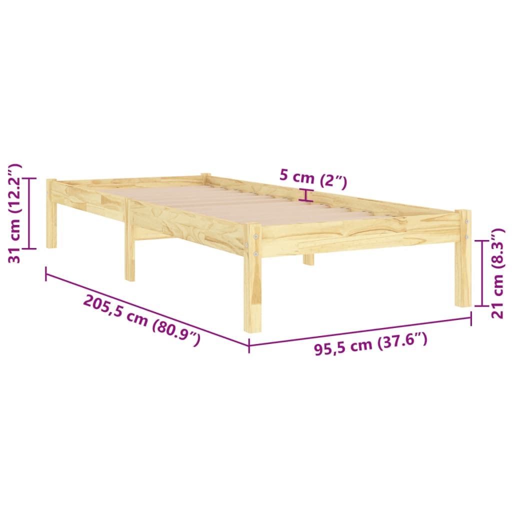 vidaXL Rúmgrind án Dýnu Gegnheil Viður 90x200 cm