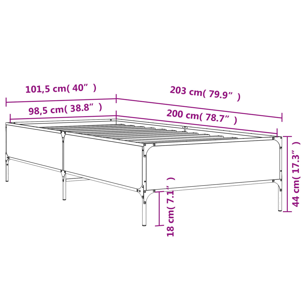 vidaXL Rúmgrind án Dýnu Reyktóna Eikarlitur 100x200 cm