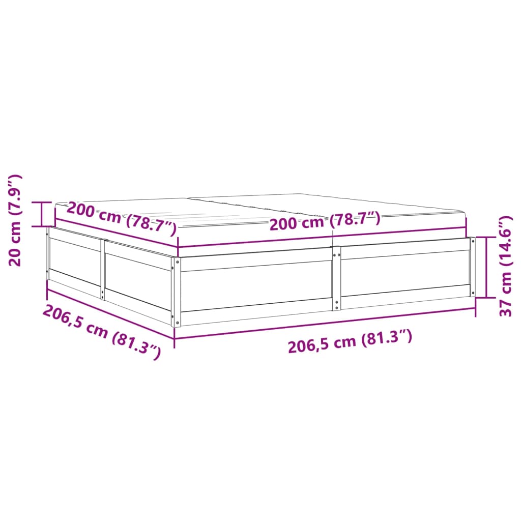 vidaXL Rúm með Dýnu 200x200 cm Gegnheil Fura