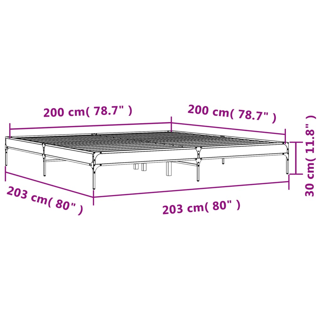 vidaXL Rúmgrind án Dýnu Reyktóna Eikarlitur 200x200 cm