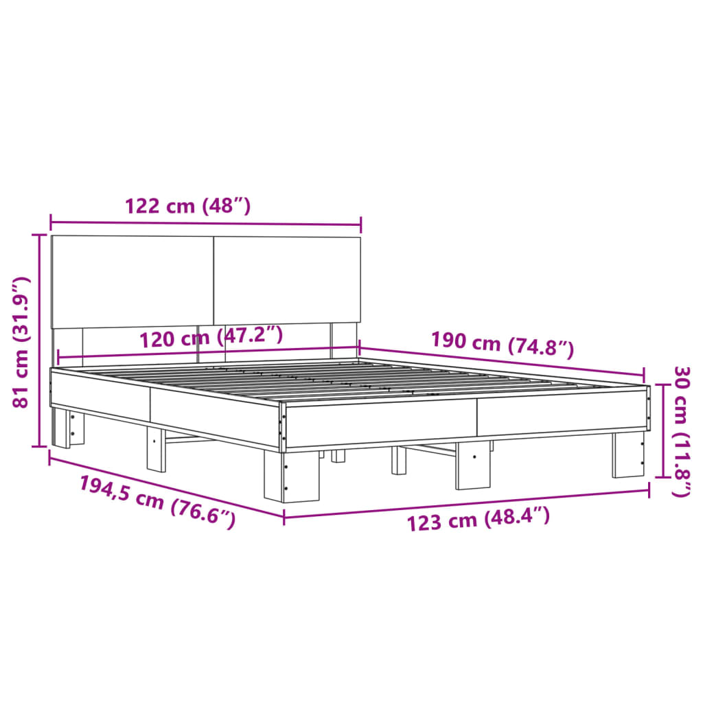 vidaXL Rúmgrind án Dýnu Sonoma Eikarlitur 120x190 cm