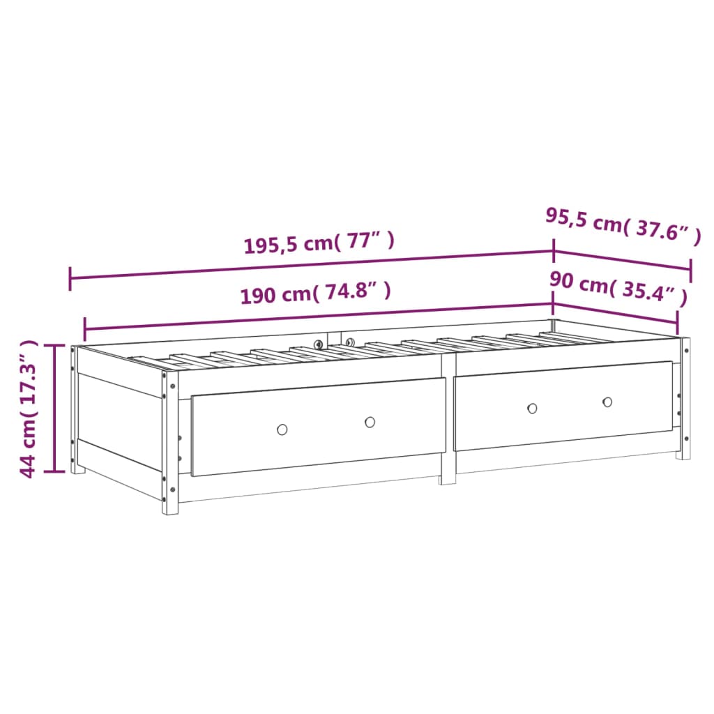 vidaXL Svefnsófi án Dýnu Hunangsbrúnn 90x190 cm Gegnheil Fura