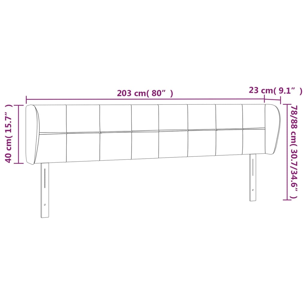 vidaXL Höfðagafl með Eyrum 203x23x78/88 cm Svört Flauel