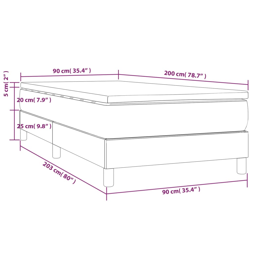 vidaXL Hólfað Springrúm Svart 90x200 cm Flauel