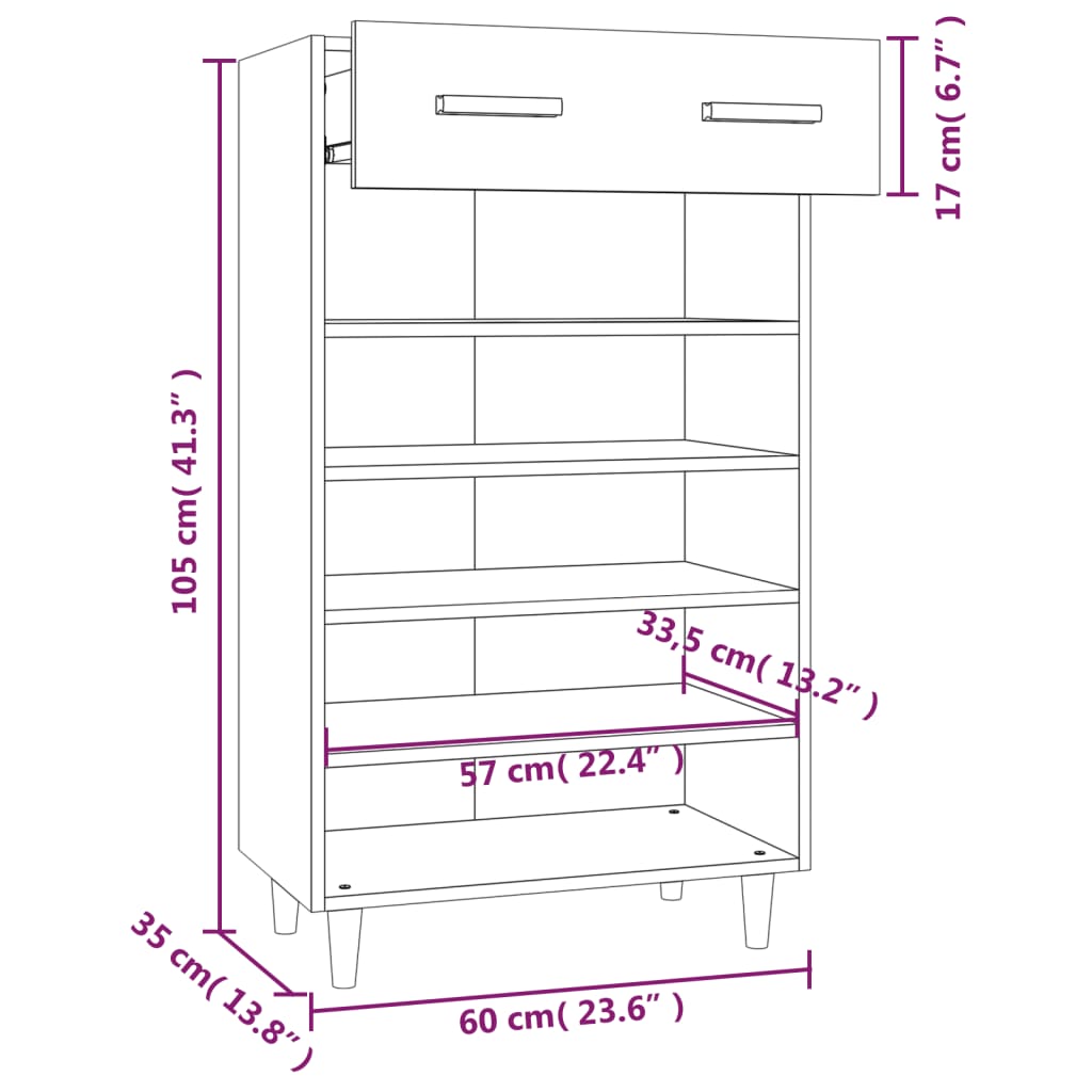 vidaXL Skóskápur Háglans Hvítur 60x35x105 cm Samsettur Viður