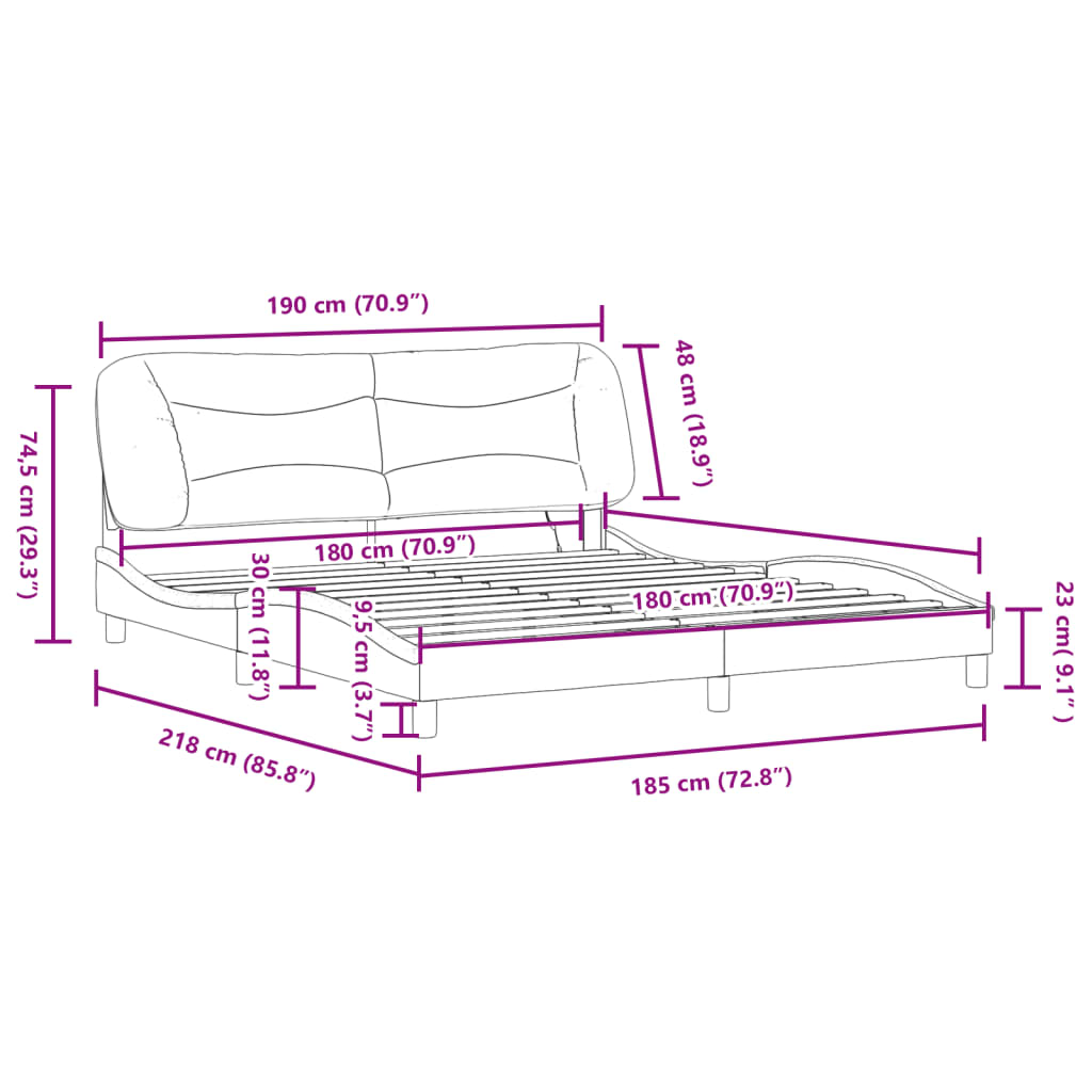 vidaXL Rúmgrind með LED Ljósum Rjómahvítt 180x200 cm Efni