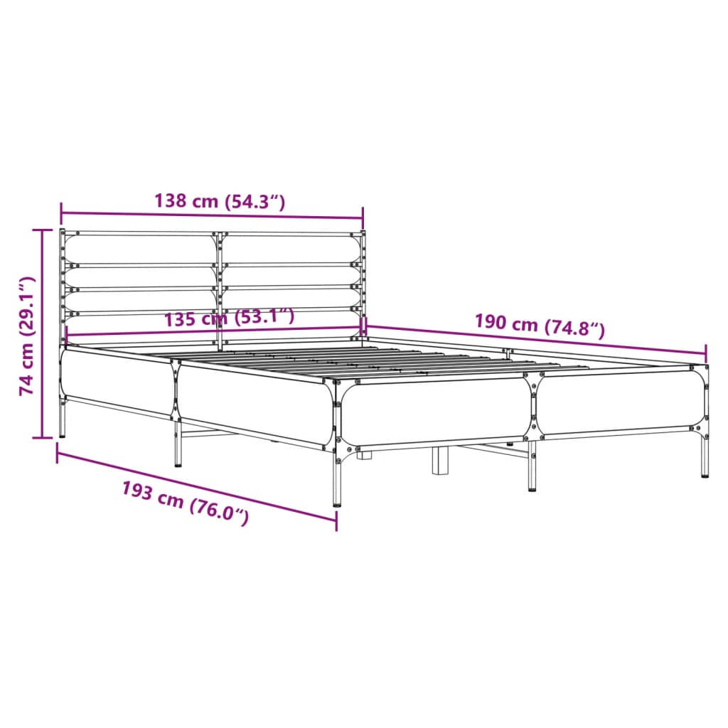 vidaXL Rúmgrind án Dýnu Sonoma Eikarlitur 135x190 cm