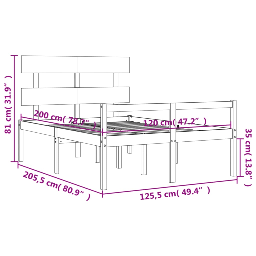 vidaXL Rúm fyrir Eldra Fólk án Dýnu 120x200 cm Gegnheil Viður