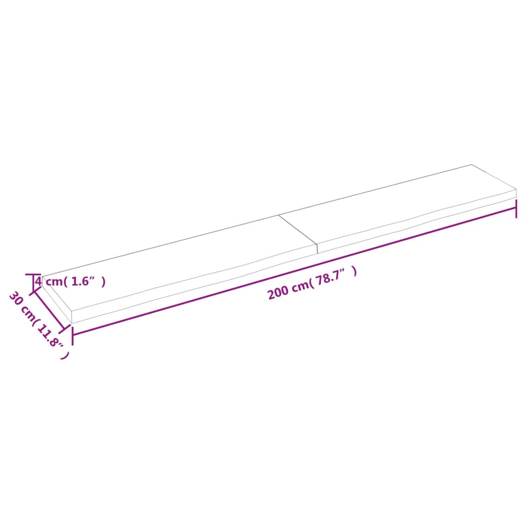 vidaXL Vegghilla Ljósbrún 200x30x(2-4) cm Meðhöndluð Gegnheil Eik