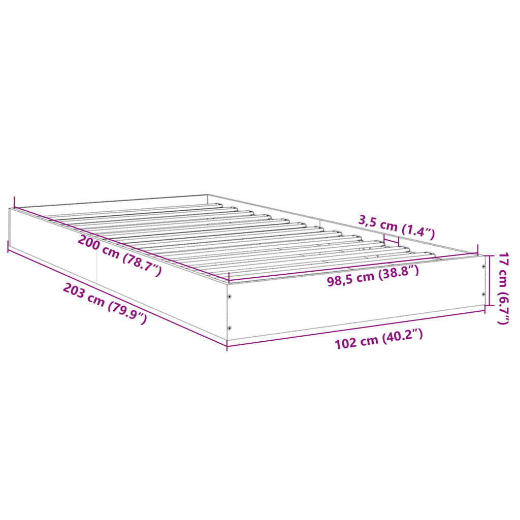 vidaXL Rúmgrind Reyktóna Eikarlitur 100x200 cm Samsettur Viður