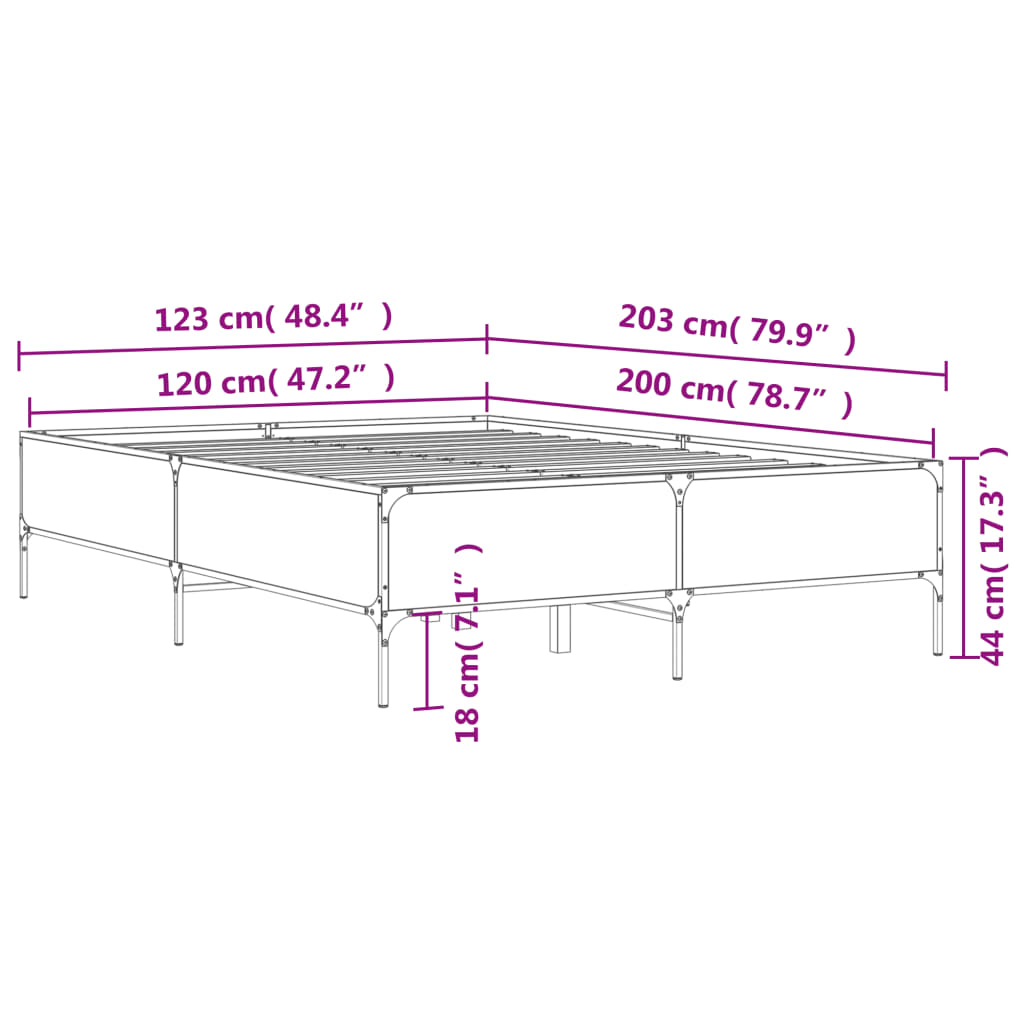 vidaXL Rúmgrind án Dýnu Gráir Sonoma Eik 120x200 cm