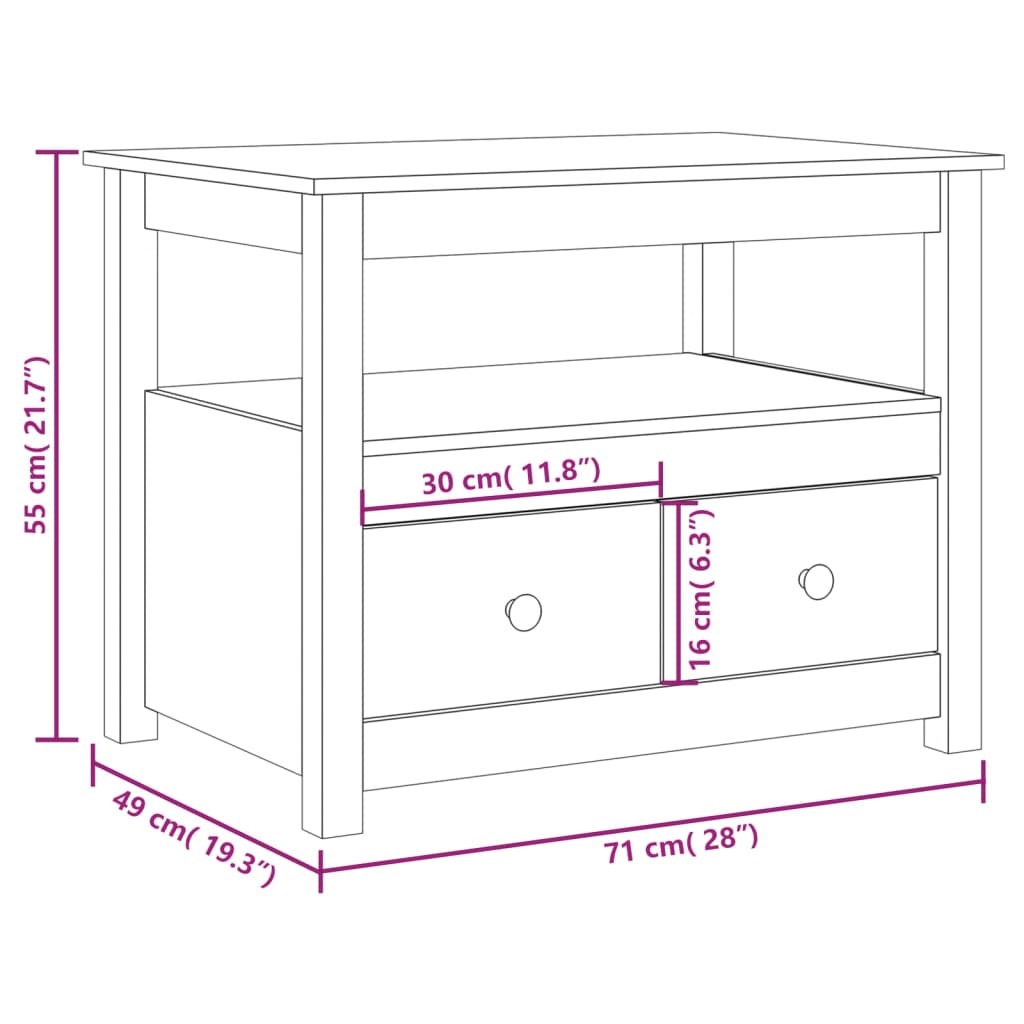 vidaXL sófaborð Svart 71x49x55 cm Solid Wood Furu