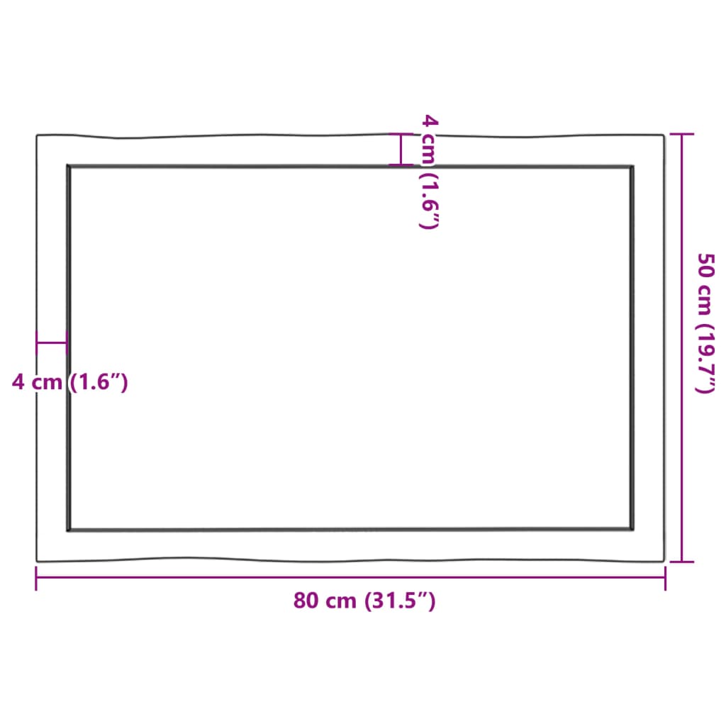 vidaXL Borðplata 80x50x(2-4) cm Ómeðhöndluð Gegnheil Náttúrul. Brúnir